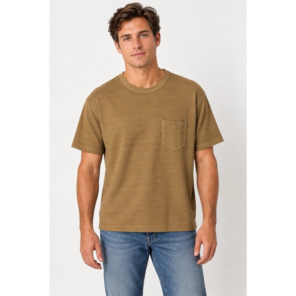Buck Mason Men's Large L Brown Vintage Jacquard Textured Pocket Tee Shirt